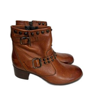 Paul Green Boots Women's size 8 Brown Tan Studded Buckle Leather Western Boho